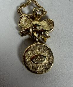 Vintage Givenchy Gold Tone Bow & 4G Logo Circle Pendant Necklace