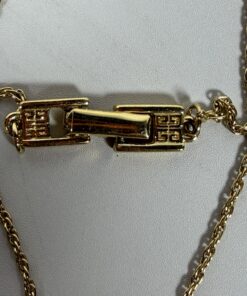 Vintage Givenchy Gold Tone Bow & 4G Logo Circle Pendant Necklace