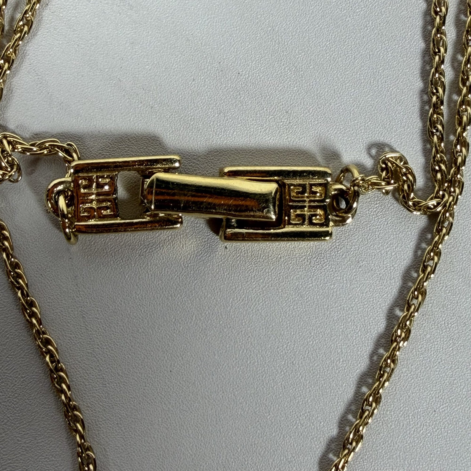 Vintage Givenchy Gold Tone Bow & 4G Logo Circle Pendant Necklace