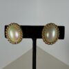 Vintage Christian Dior Gold Plated Oval Iridescent Pearl Rope Border Clip-On Earrings