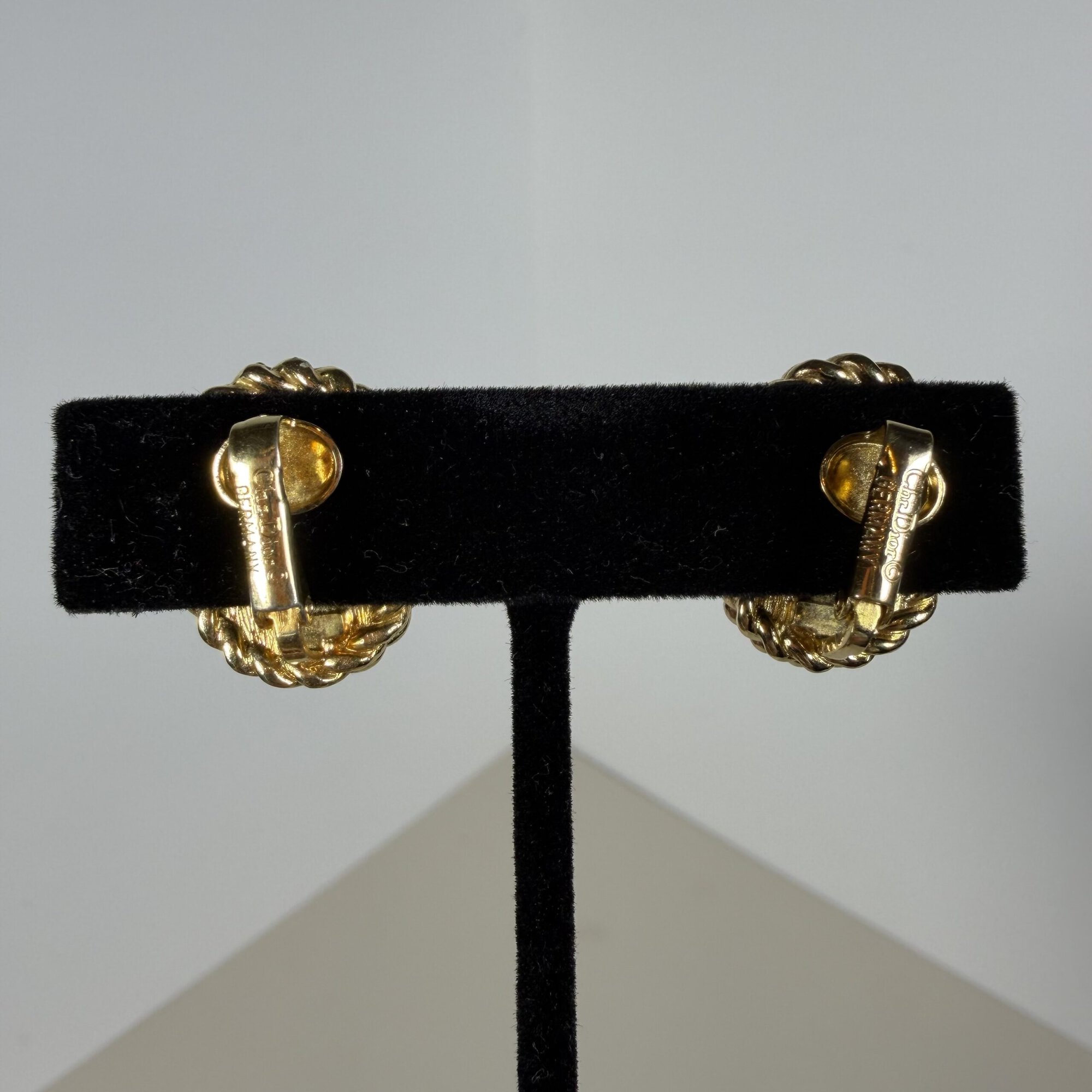 Vintage Christian Dior Gold Plated Oval Iridescent Pearl Rope Border Clip-On Earrings