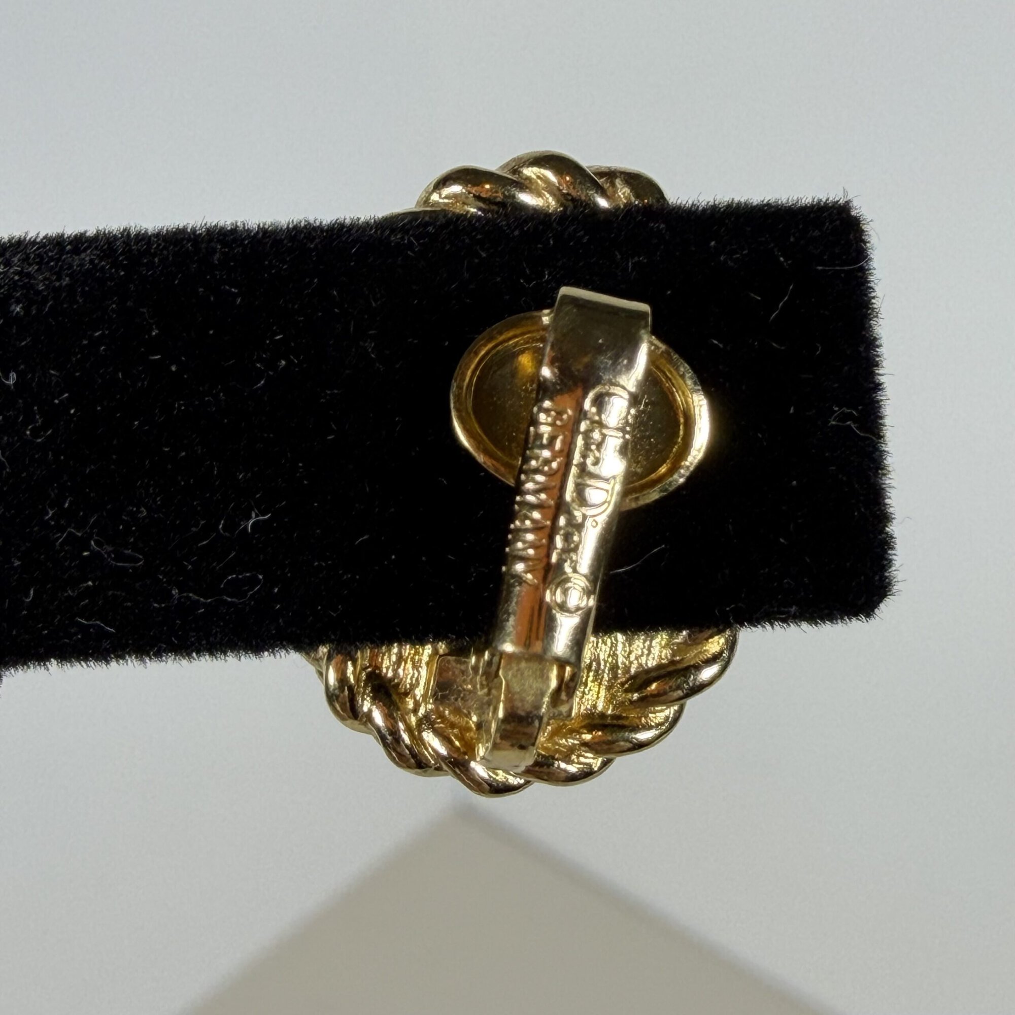 Vintage Christian Dior Gold Plated Oval Iridescent Pearl Rope Border Clip-On Earrings