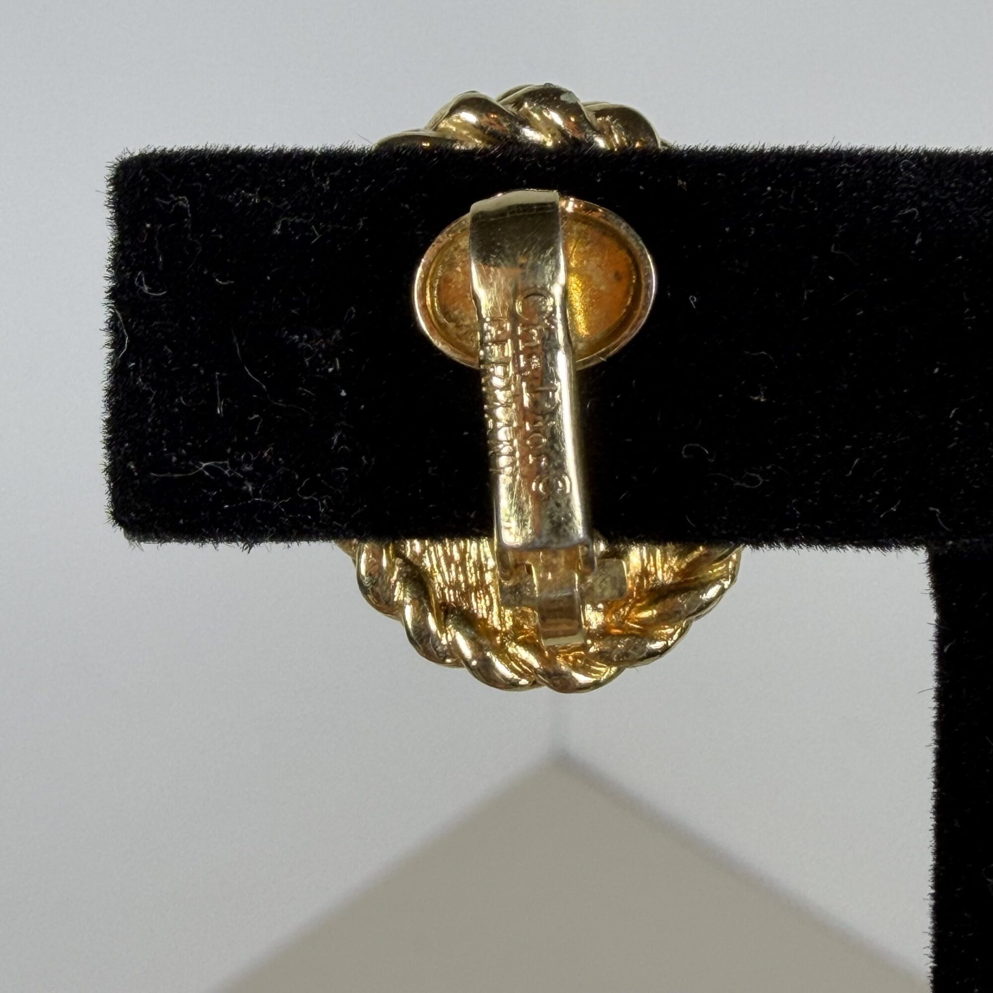 Vintage Christian Dior Gold Plated Oval Iridescent Pearl Rope Border Clip-On Earrings
