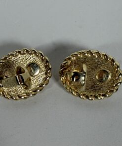 Vintage Christian Dior Gold Plated Oval Iridescent Pearl Rope Border Clip-On Earrings