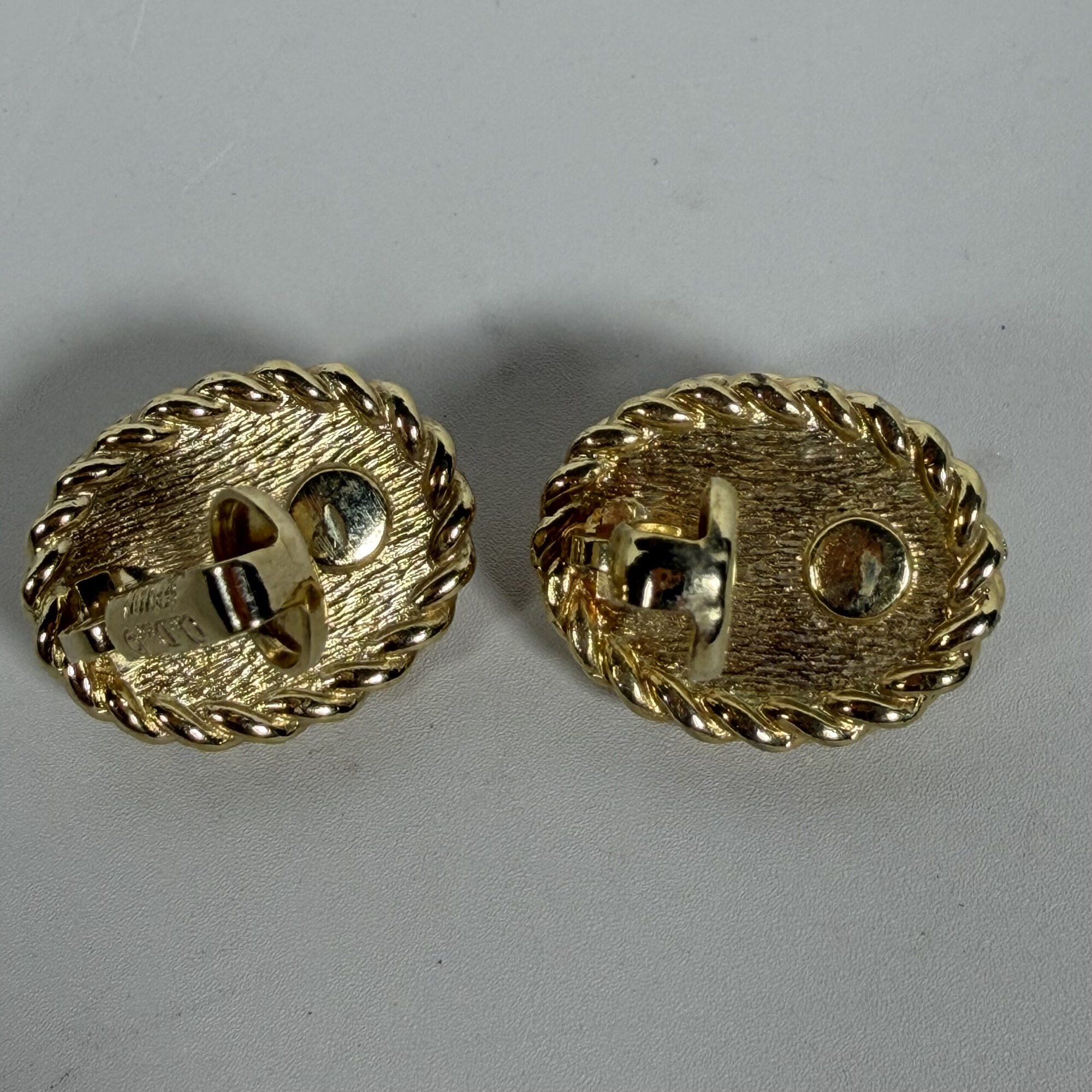 Vintage Christian Dior Gold Plated Oval Iridescent Pearl Rope Border Clip-On Earrings