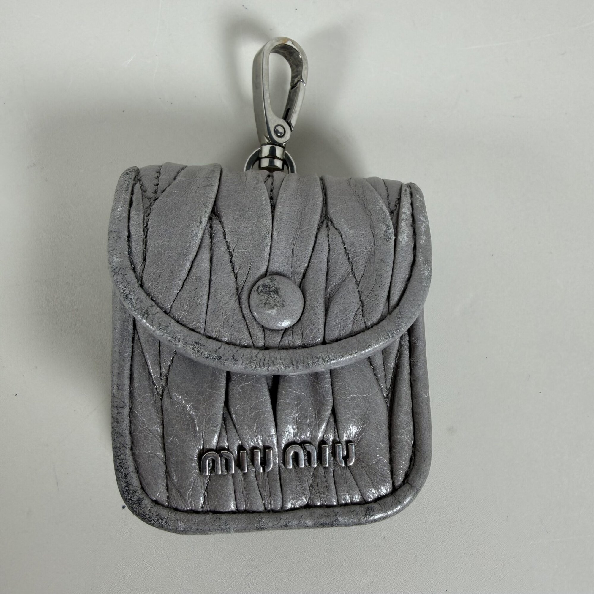 Miu Miu Nube Grey Matelassé Nappa Leather Multi-Functional Bag Charm