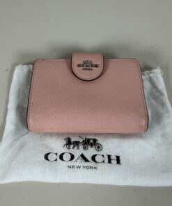 Coach Light Pink & Burgundy Crossgrain Leather Medium Corner Zip Wallet