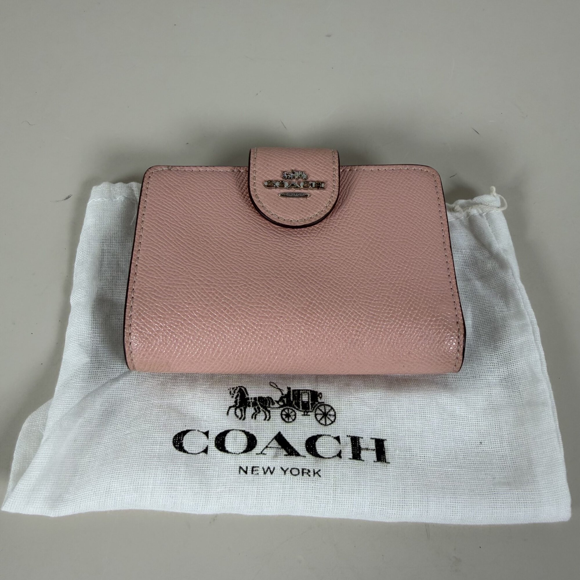 Coach Light Pink & Burgundy Crossgrain Leather Medium Corner Zip Wallet