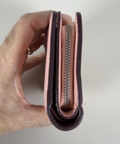 Coach Light Pink & Burgundy Crossgrain Leather Medium Corner Zip Wallet