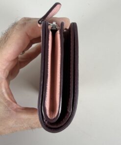 Coach Light Pink & Burgundy Crossgrain Leather Medium Corner Zip Wallet