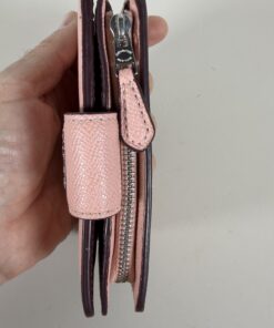 Coach Light Pink & Burgundy Crossgrain Leather Medium Corner Zip Wallet