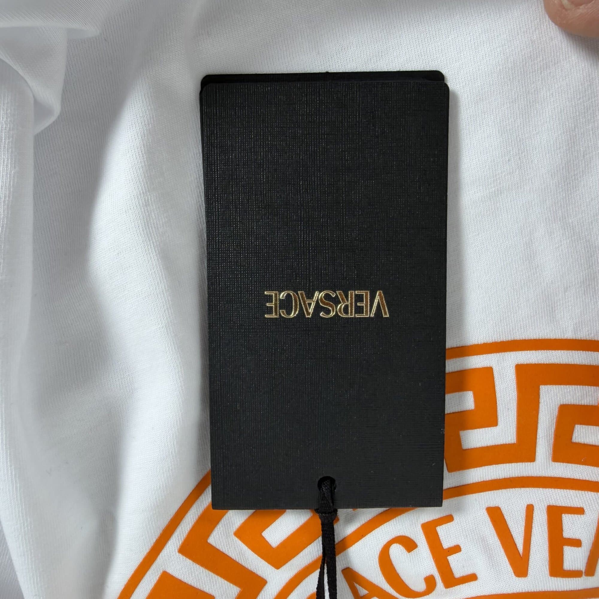 Versace NWT White & Orange Medusa Greca Circular Logo T-Shirt size XL mens image 7