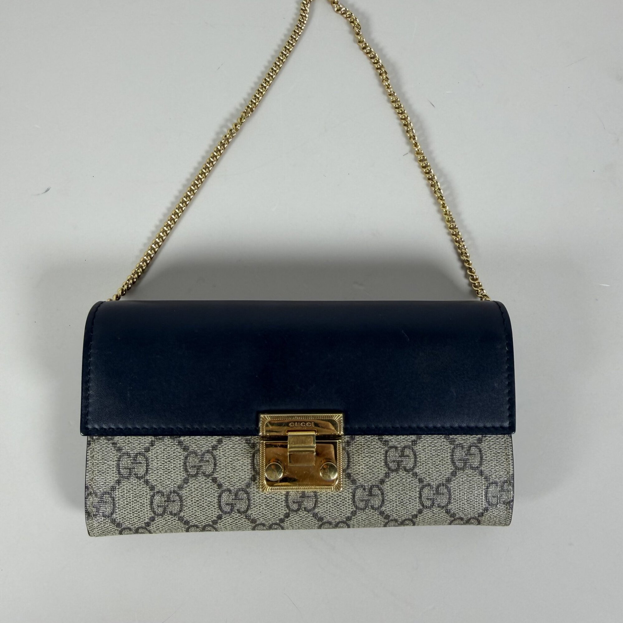Gucci Small GG Supreme Padlock Continental Wallet on Chain