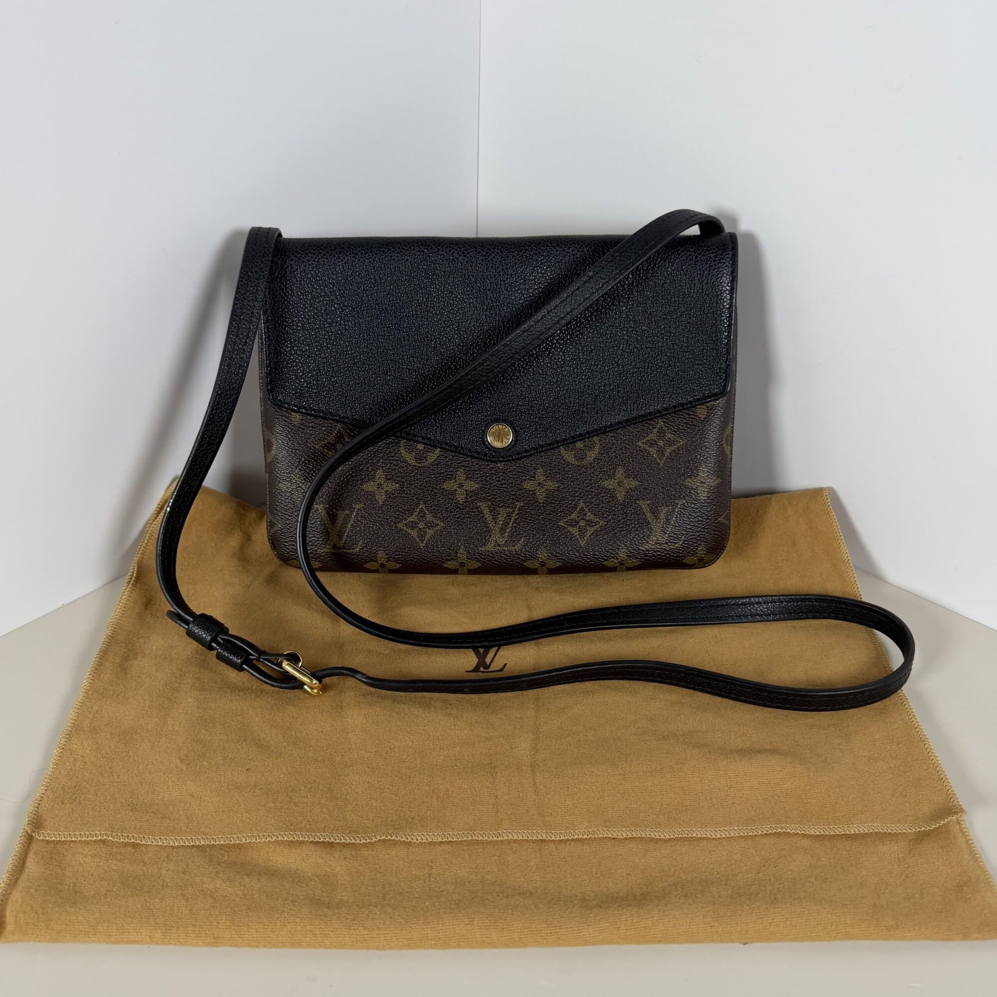 Louis Vuitton Monogram Noir Black Leather Twice Pochette Crossbody Bag