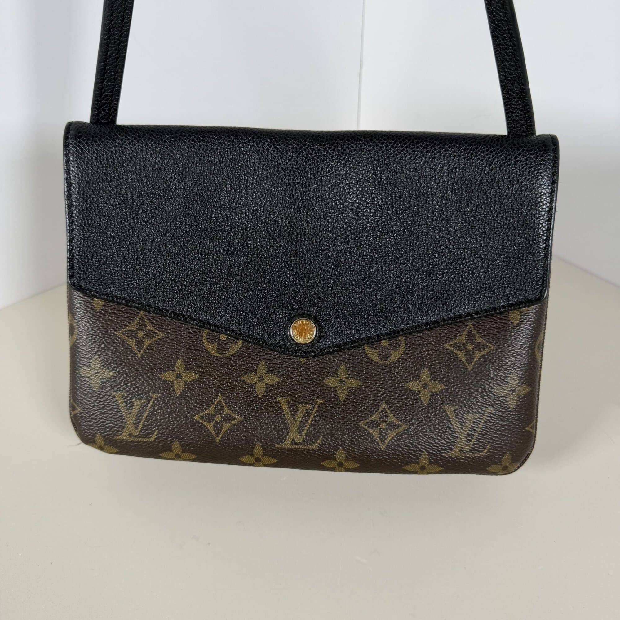 Louis Vuitton Monogram Noir Black Leather Twice Pochette Crossbody Bag