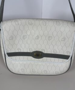 Vintage Christian Dior White Honeycomb Canvas Flap Shoulder Bag