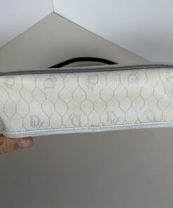 Vintage Christian Dior White Honeycomb Canvas Flap Shoulder Bag - Image 3