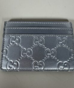 Gucci Metallic Silver GG Emblem Leather Pocket Card Holder