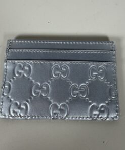 Gucci Metallic Silver GG Emblem Leather Pocket Card Holder