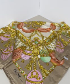 Vintage Celine Paris Baroque Jewel Easter Egg Motif Silk Scarf