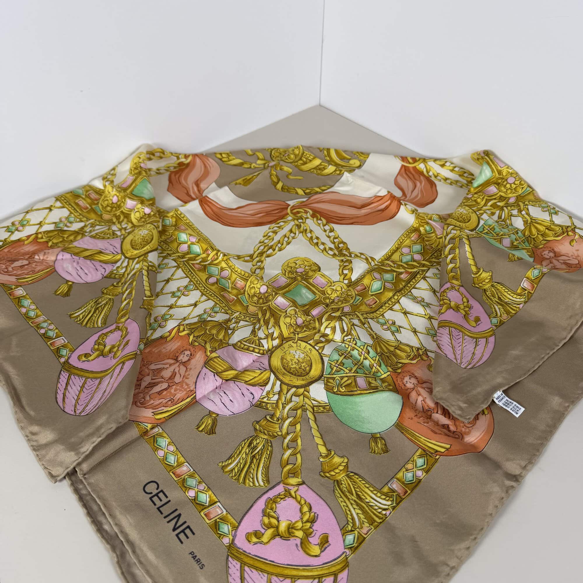 Vintage Celine Paris Baroque Jewel Easter Egg Motif Silk Scarf image 2