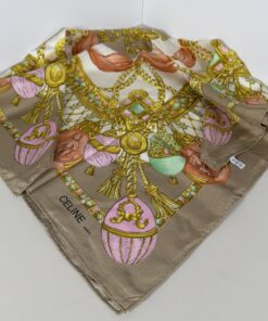 Vintage Celine Paris Baroque Jewel Easter Egg Motif Silk Scarf