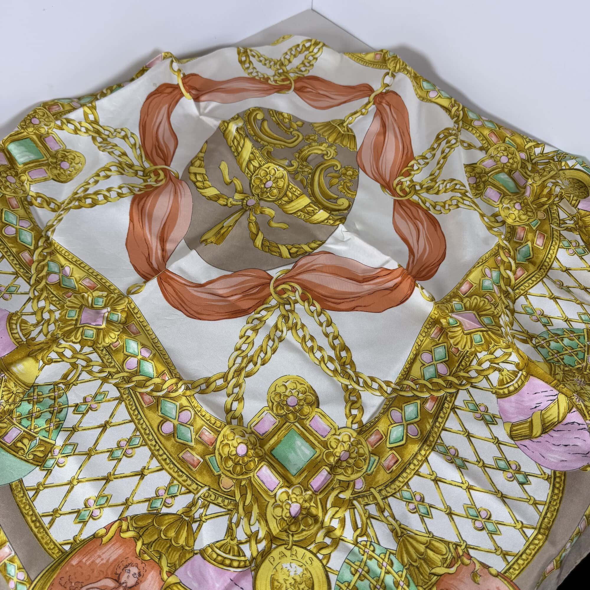 Vintage Celine Paris Baroque Jewel Easter Egg Motif Silk Scarf
