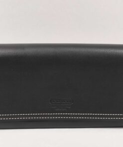 Coach Hamptons Black Leather White Contrast Stitch Long Flap Wallet