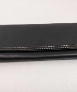 Coach Hamptons Black Leather White Contrast Stitch Long Flap Wallet - Image 3