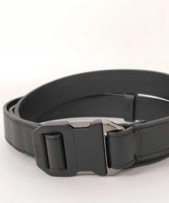 Christian Dior Men's Matte Black CD Quick-Release Tactical Buckle Grained Leather Belt