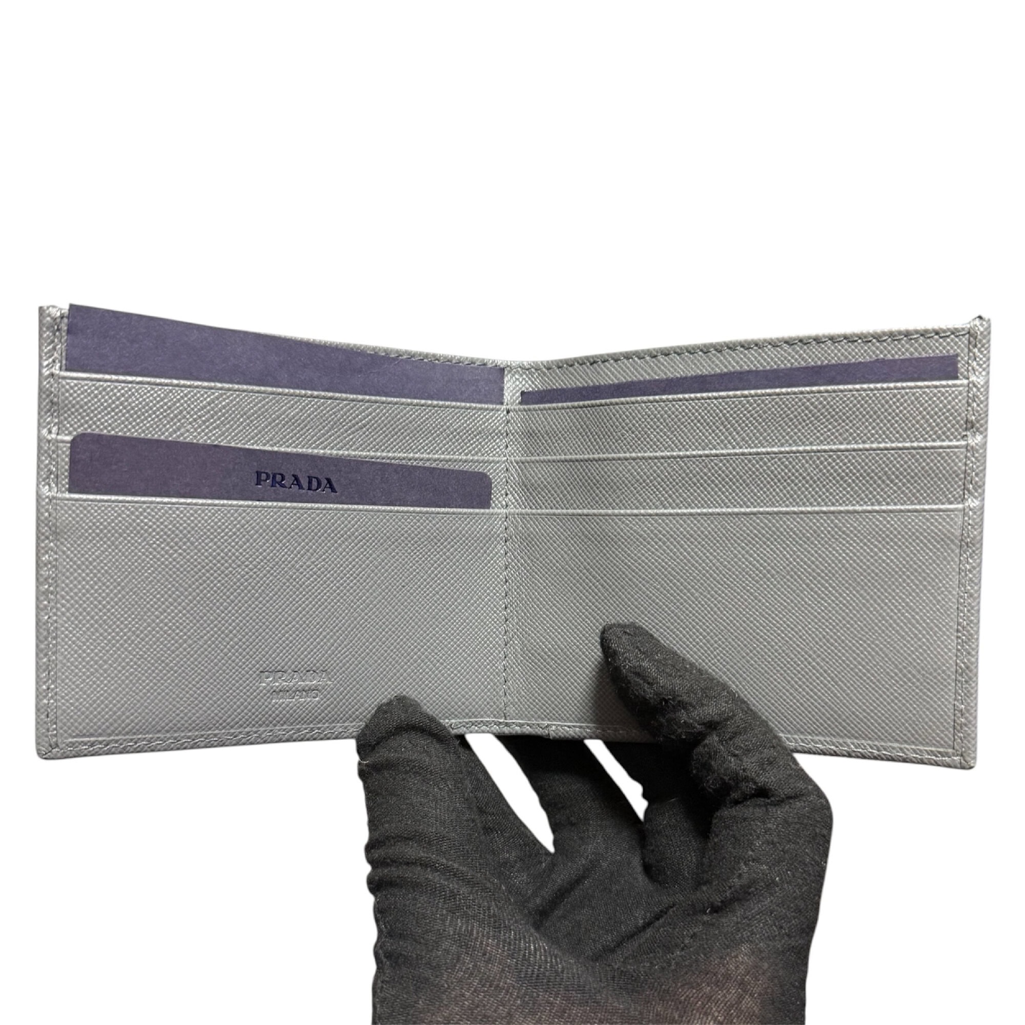 Prada Marmo Gray Saffiano Leather Debossed Logo Slim Bifold Wallet - Image 3