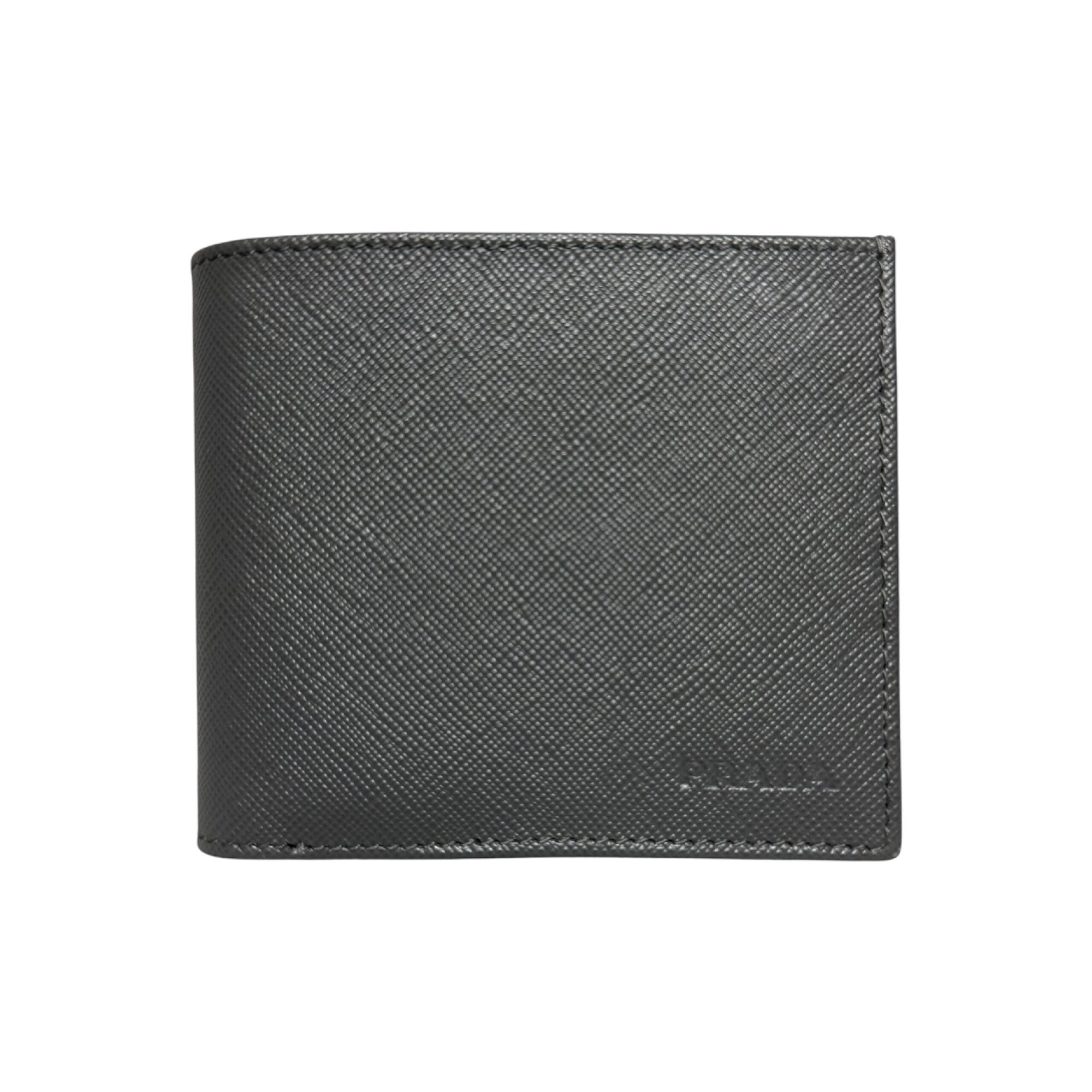 Prada Marmo Gray Saffiano Leather Debossed Logo Slim Bifold Wallet