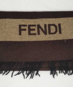 Fendi Dark Brown & Tan Wool Block Logo Stripe Fringed Scarf