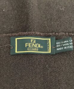 Fendi Dark Brown & Tan Wool Block Logo Stripe Fringed Scarf, additional view 3