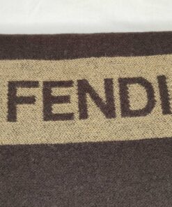 Fendi Dark Brown & Tan Wool Block Logo Stripe Fringed Scarf, additional view 2