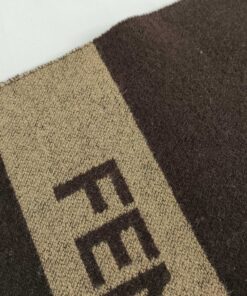 Fendi Dark Brown & Tan Wool Block Logo Stripe Fringed Scarf, additional view 9