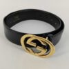 Gucci Black Smooth Calfskin Leather Interlocking GG Buckle 4cm Belt