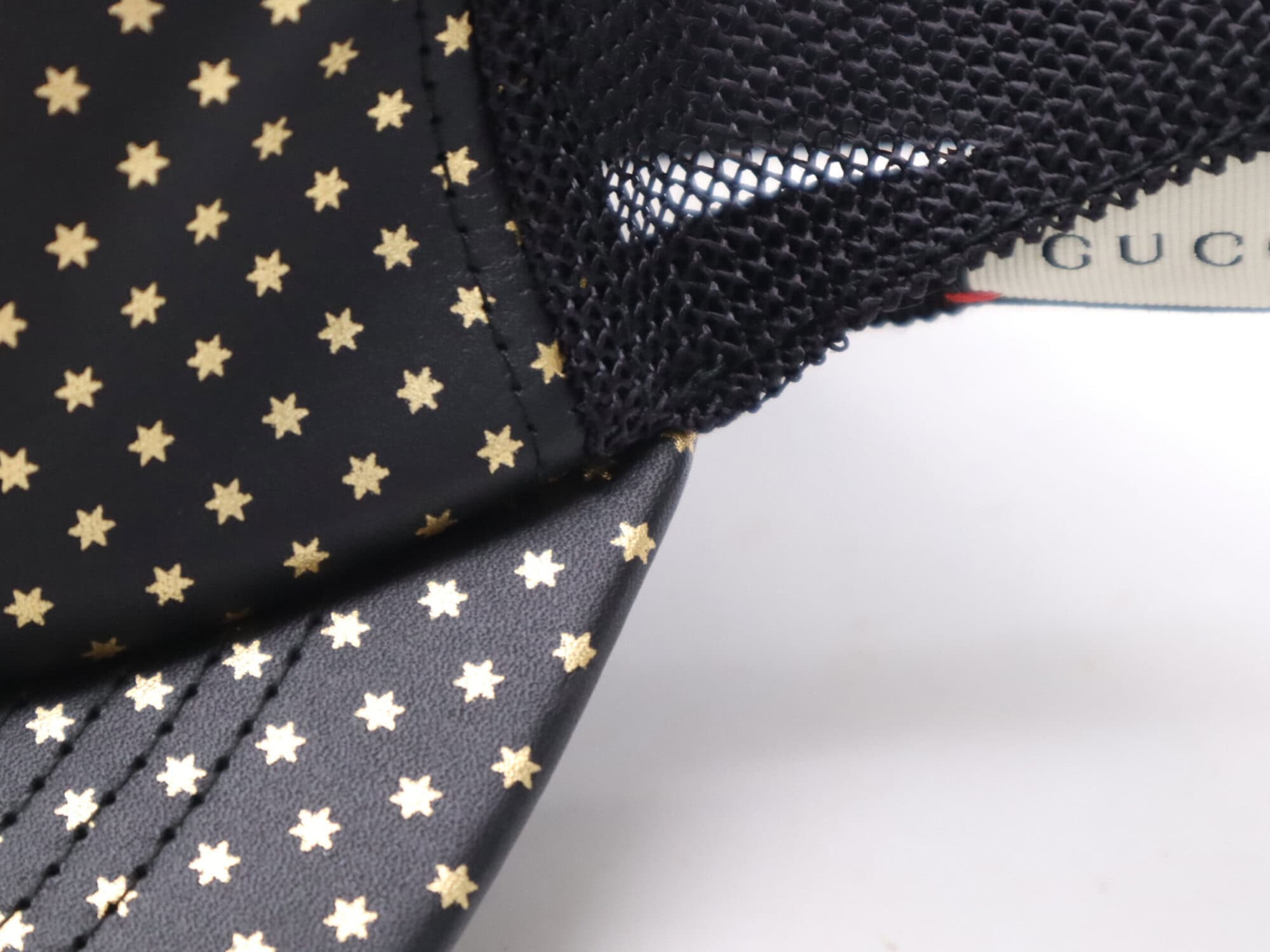 Gucci Black Lambskin GUCCY Star Print Mesh Trucker Baseball Cap, additional view 8