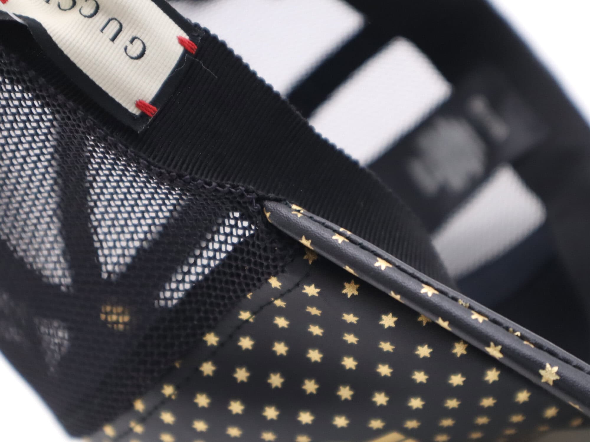 Gucci Black Lambskin GUCCY Star Print Mesh Trucker Baseball Cap, additional view 6