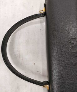 Valentino Garavani Black Textured Leather V-Logo Flap Top Handle Shoulder Bag - Image 3