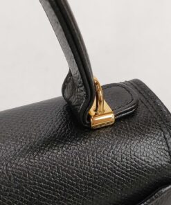 Valentino Garavani Black Textured Leather V-Logo Flap Top Handle Shoulder Bag - Image 5