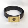 Versace Dark Brown Leather Medusa Plaque Buckle Belt Size 95/38