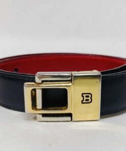 Bally Black & Red Reversible Grained Leather B-Logo Buckle Belt 70/28