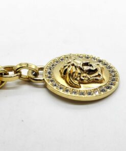 Versace Gold-Tone Greca Key Pavé Crystal Medusa Head Pendant Charm Bracelet - Image 4