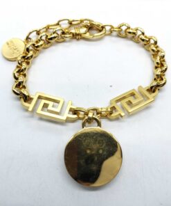 Versace Gold-Tone Greca Key Pavé Crystal Medusa Head Pendant Charm Bracelet - Image 3