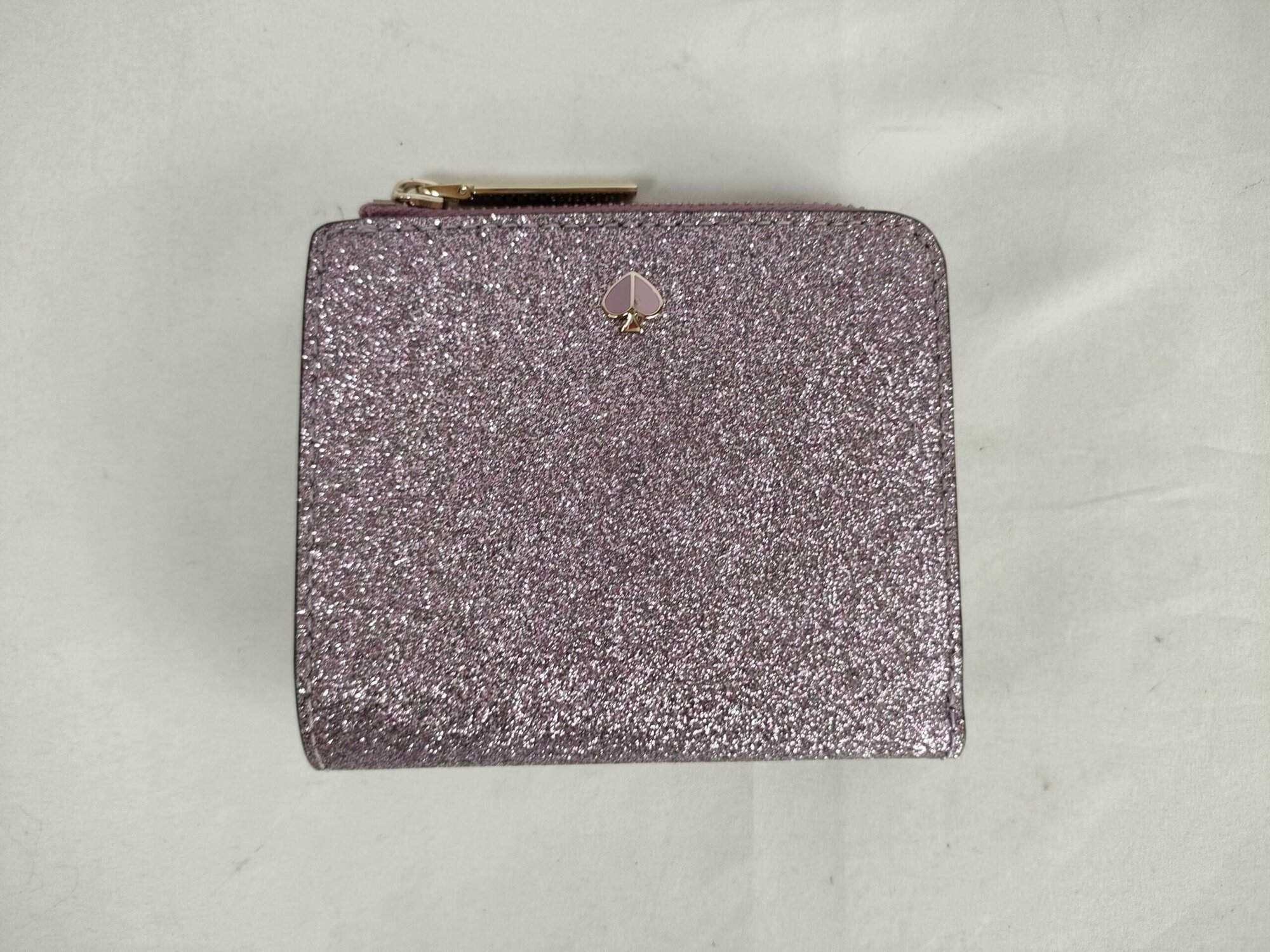 Kate Spade Burgess Court Mica Rose Gold Glitter Compact Bifold Wallet