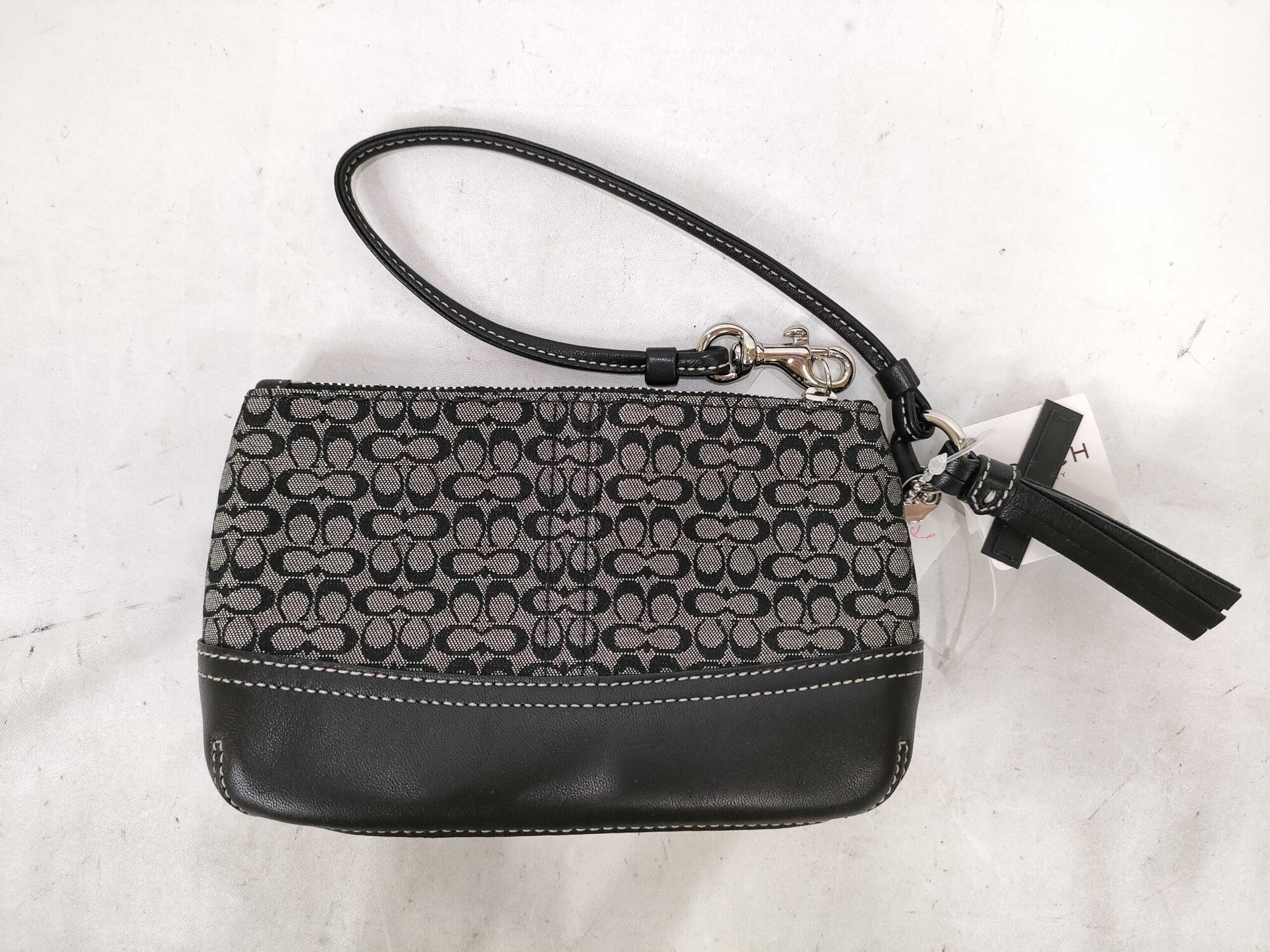 Coach Black & Gray Signature Mini Jacquard Leather-Trim Corner-Zip Wristlet