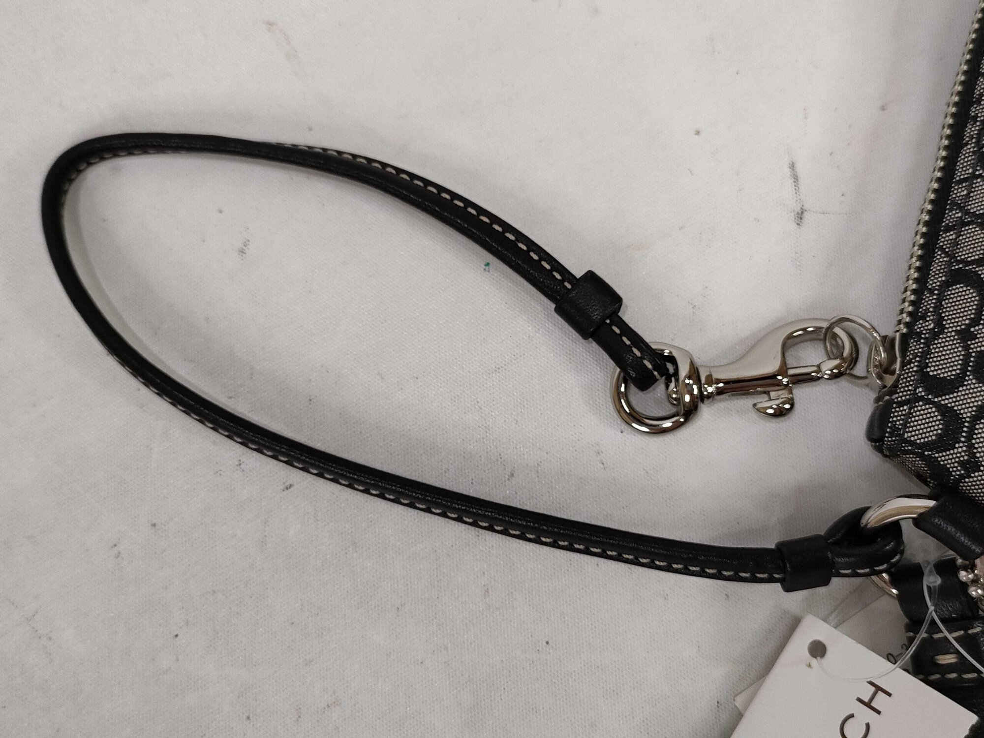 Coach Black & Gray Signature Mini Jacquard Leather-Trim Corner-Zip Wristlet - Image 3