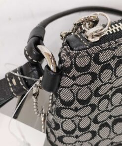 Coach Black & Gray Signature Mini Jacquard Leather-Trim Corner-Zip Wristlet - Image 5