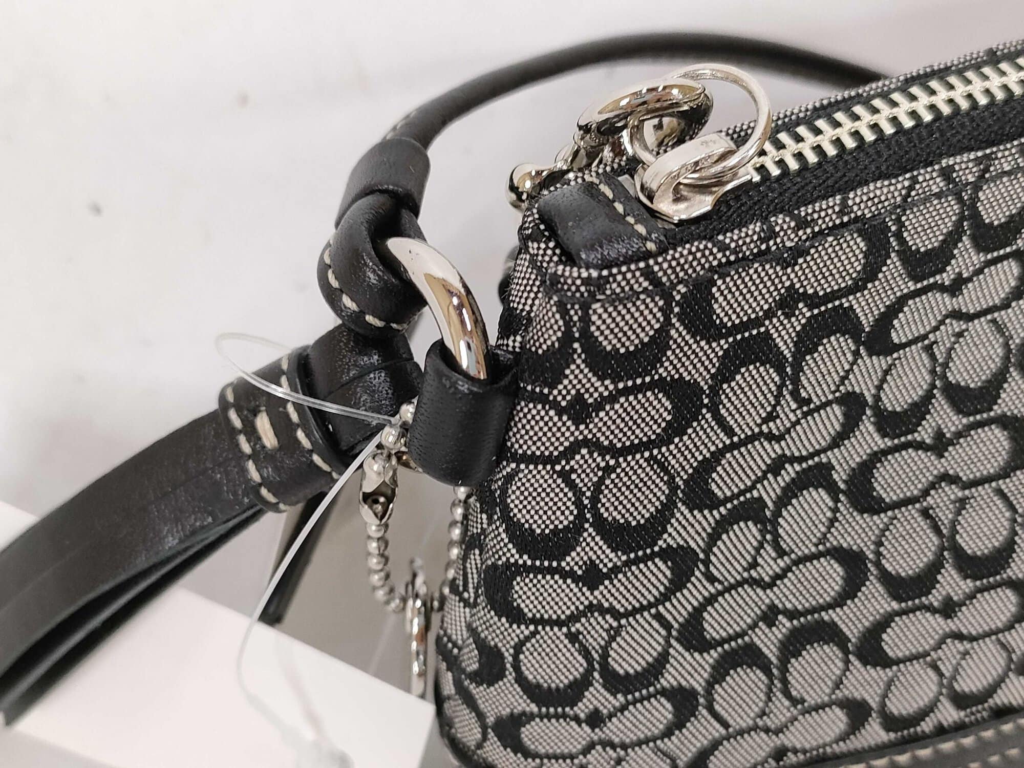 Coach Black & Gray Signature Mini Jacquard Leather-Trim Corner-Zip Wristlet - Image 5